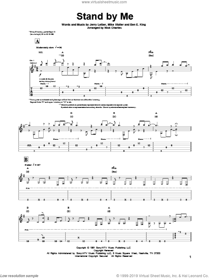 Stand By Me sheet music for guitar solo by Leiber & Stoller, Ben E. King, Jerry Leiber and Mike Stoller, intermediate skill level
