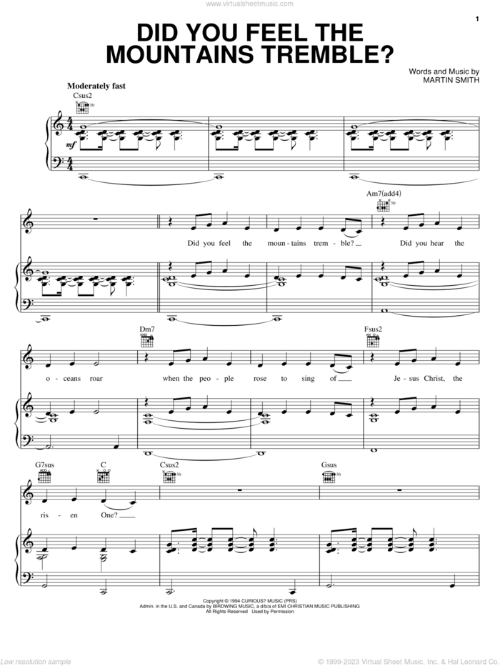 Did You Feel The Mountains Tremble? sheet music for voice, piano or guitar by Delirious?, Passion Band and Martin Smith, intermediate skill level