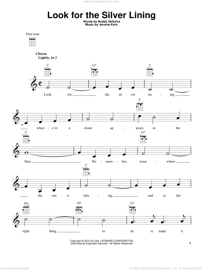 Look For The Silver Lining sheet music for ukulele by Jerome Kern and Buddy DeSylva, intermediate skill level