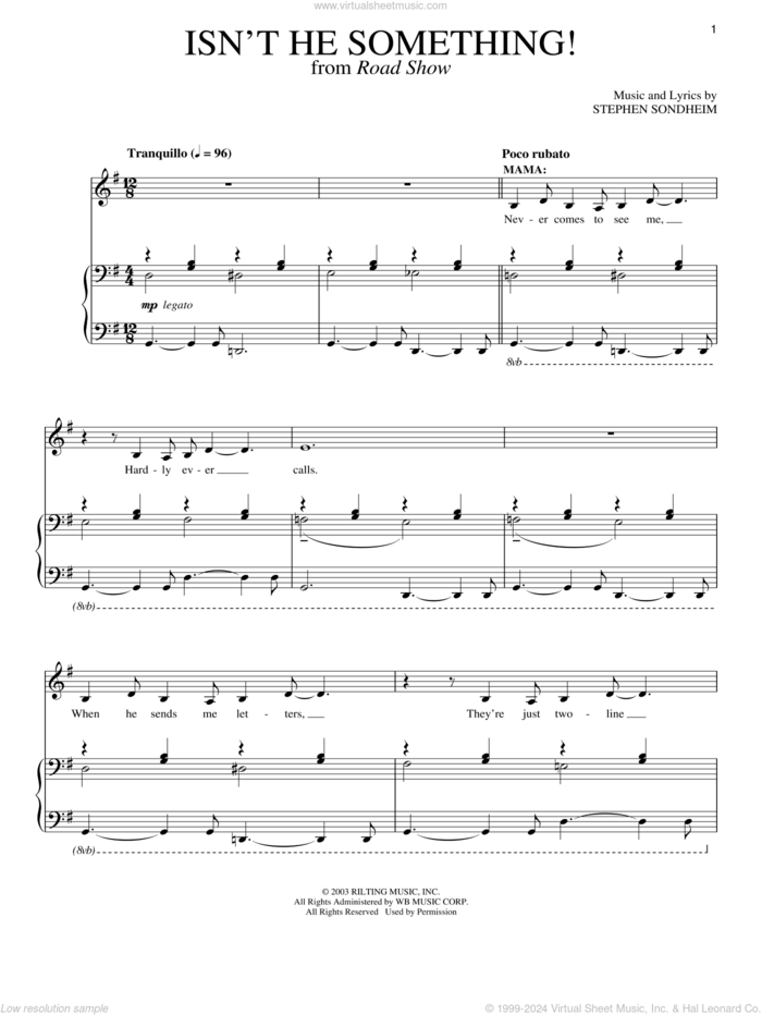 Isn't He Something! sheet music for voice and piano by Stephen Sondheim and Road Show (Musical), intermediate skill level