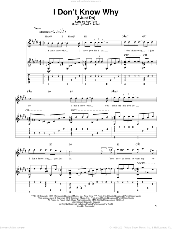 I Don't Know Why (I Just Do) sheet music for guitar solo by Frank Sinatra, Fred Ahlert and Roy Turk, intermediate skill level