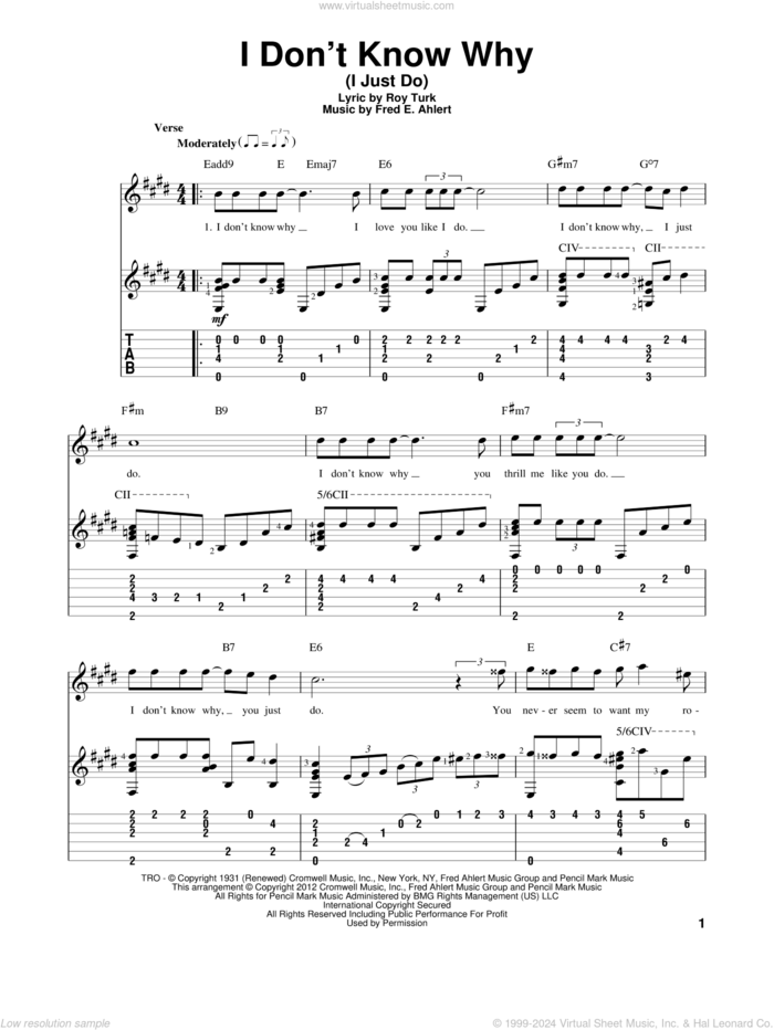 I Don't Know Why (I Just Do) sheet music for guitar solo by Frank Sinatra, Fred Ahlert and Roy Turk, intermediate skill level