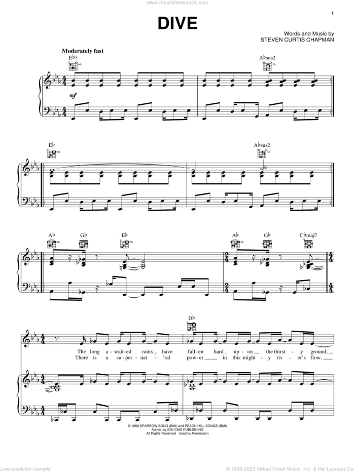 Dive sheet music for voice, piano or guitar by Steven Curtis Chapman, intermediate skill level