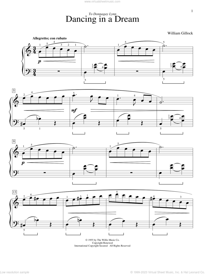 Dancing In A Dream sheet music for piano solo (elementary) by William Gillock, classical score, beginner piano (elementary)