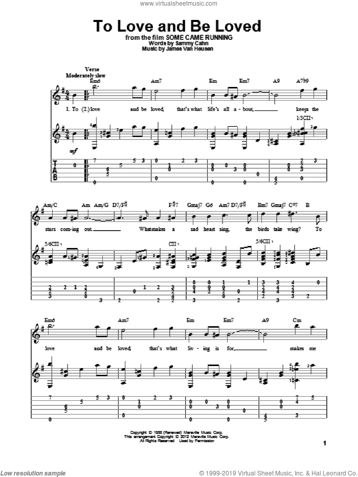 To Love And Be Loved sheet music for guitar solo by Frank Sinatra, Jimmy van Heusen and Sammy Cahn, intermediate skill level