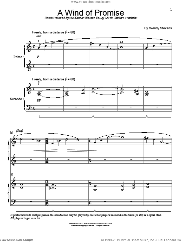 A Wind Of Promise sheet music for piano four hands by Wendy Stevens, Eugenie Rocherolle, Phillip Keveren and Sondra Clark, intermediate skill level