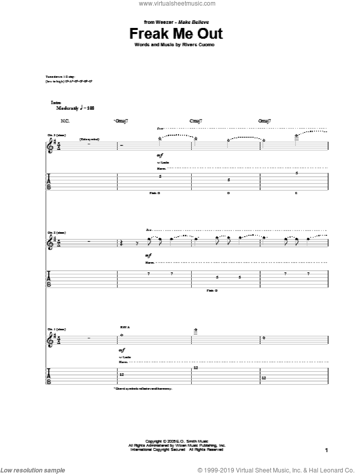 Freak Me Out sheet music for guitar (tablature) by Weezer and Rivers Cuomo, intermediate skill level