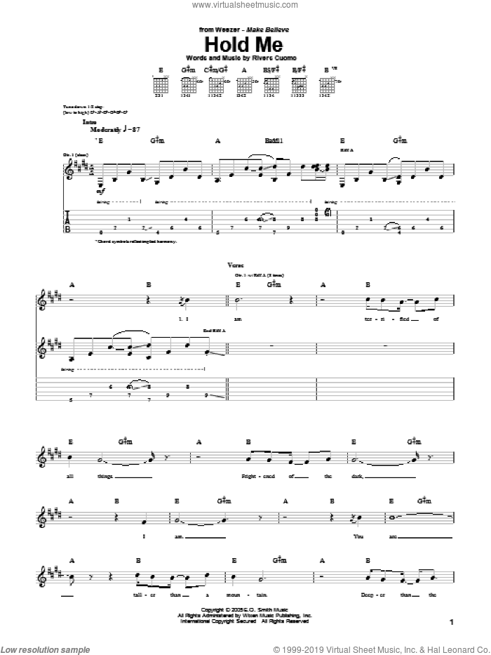 Hold Me sheet music for guitar (tablature) by Weezer and Rivers Cuomo, intermediate skill level