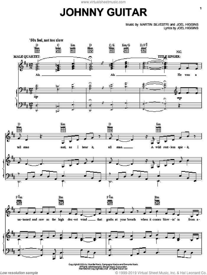 Johnny Guitar sheet music for voice, piano or guitar by Joel Higgins, Johnny Guitar (Musical) and Martin Silvestri, intermediate skill level
