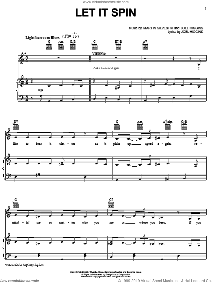 Let It Spin sheet music for voice, piano or guitar by Joel Higgins, Johnny Guitar (Musical) and Martin Silvestri, intermediate skill level