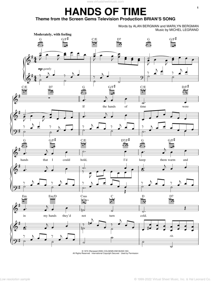 Hands Of Time sheet music for voice, piano or guitar by Michel LeGrand, Alan Bergman and Marilyn Bergman, intermediate skill level
