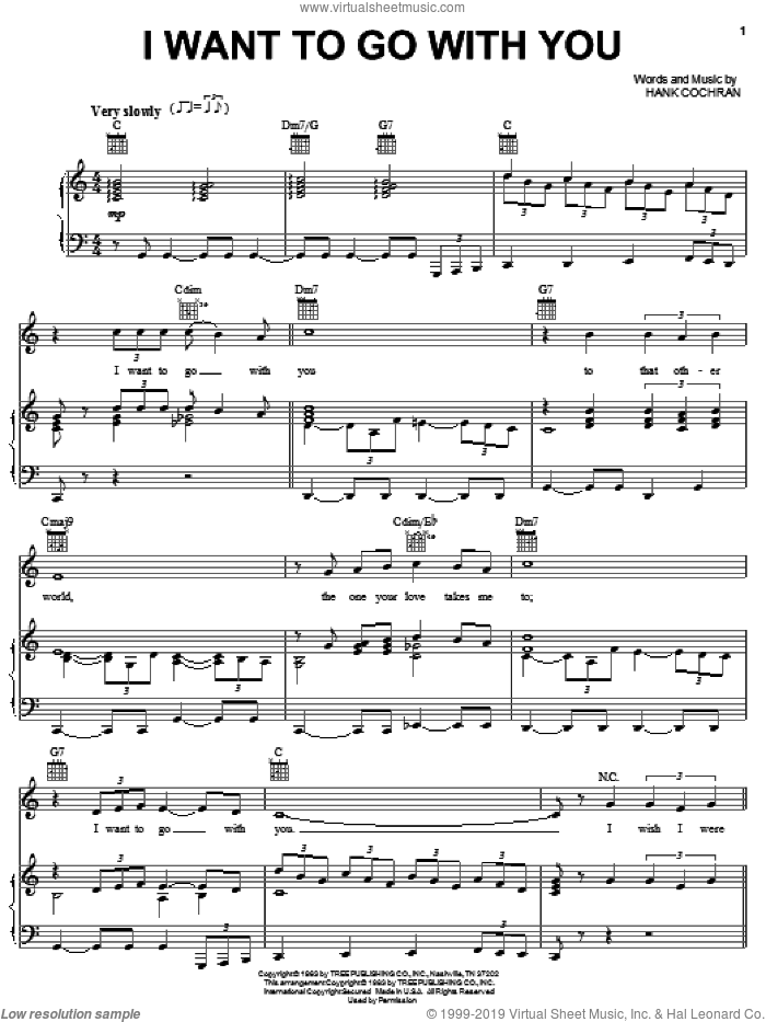 I Want To Go With You sheet music for voice, piano or guitar by Eddy Arnold and Hank Cochran, intermediate skill level