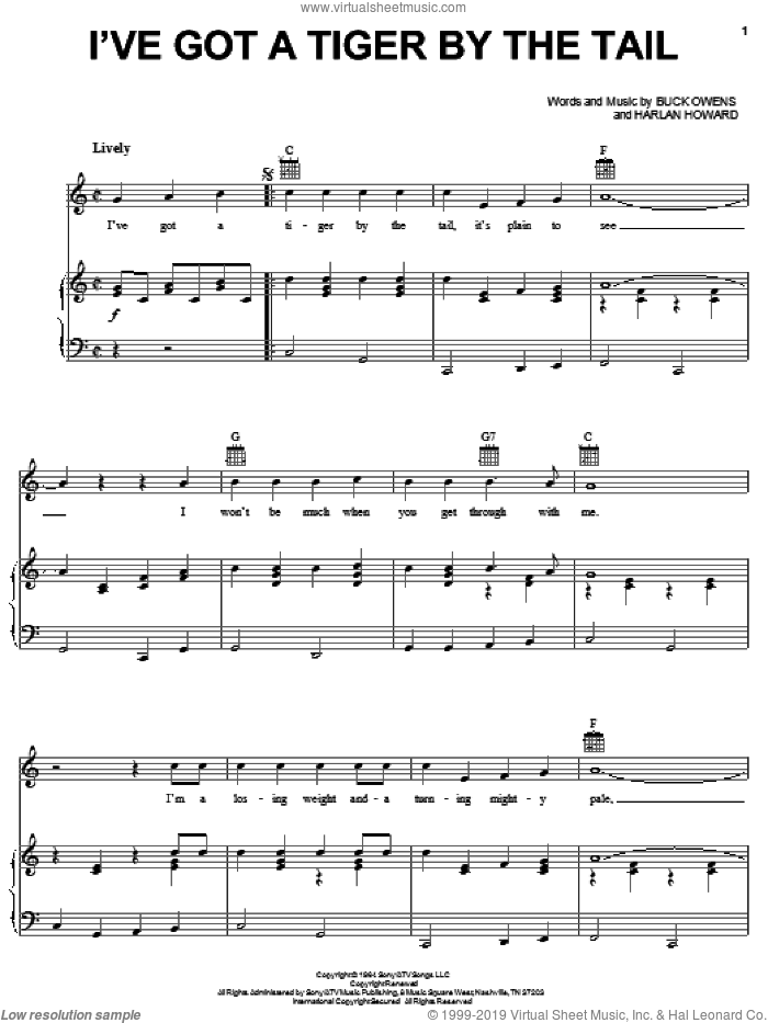I've Got A Tiger By The Tail sheet music for voice, piano or guitar by Buck Owens and Harlan Howard, intermediate skill level