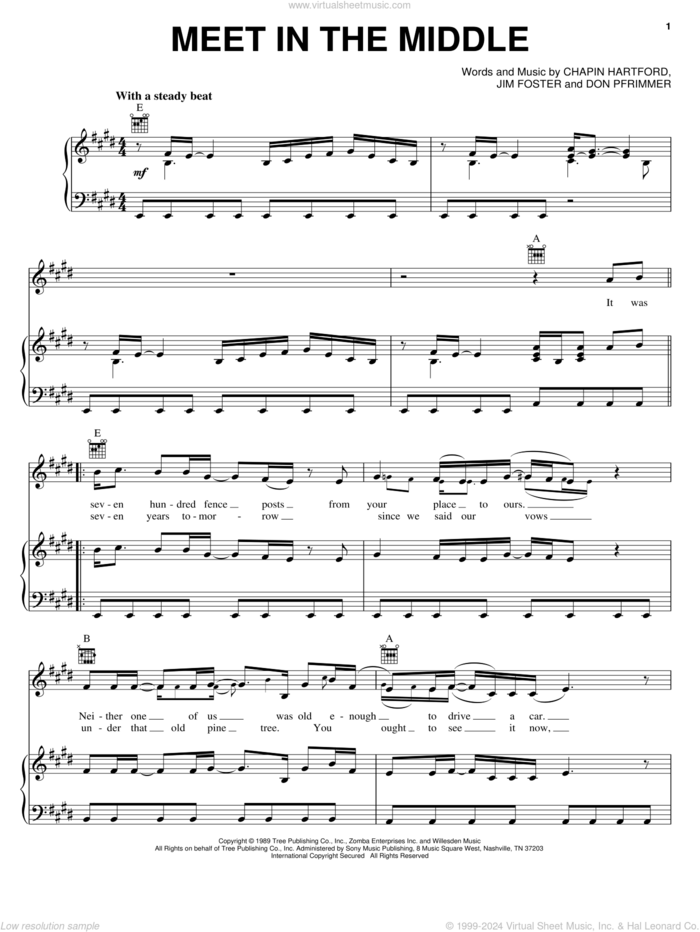 Meet In The Middle sheet music for voice, piano or guitar by Diamond Rio, Chapin Hartford, Don Pfrimmer and Jim Foster, intermediate skill level