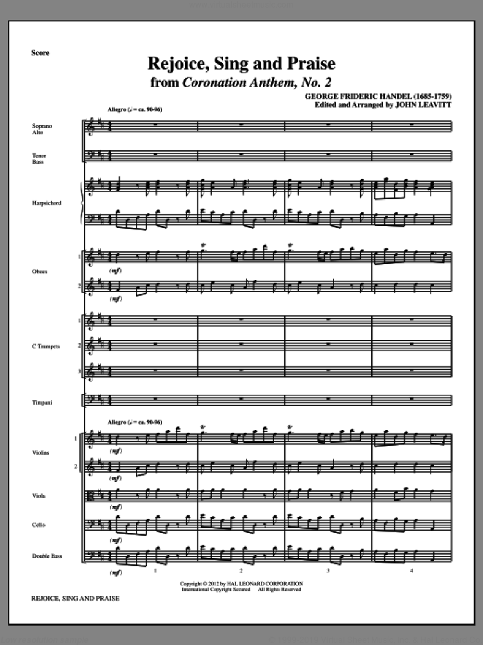 Rejoice, Sing And Praise (complete set of parts) sheet music for orchestra/band (Orchestra) by John Leavitt and George Frideric Handel, intermediate skill level