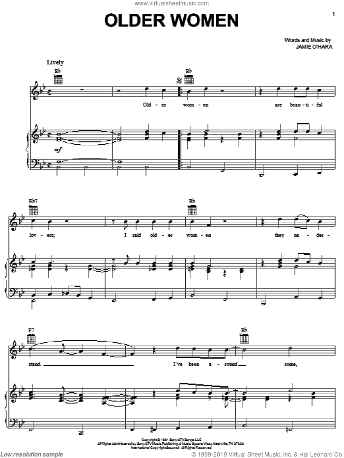 Older Women sheet music for voice, piano or guitar by Ronnie McDowell, intermediate skill level