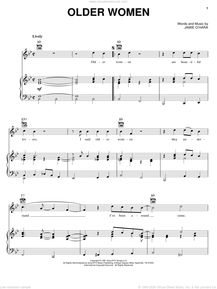 Older Women sheet music for voice, piano or guitar by Ronnie McDowell, intermediate skill level