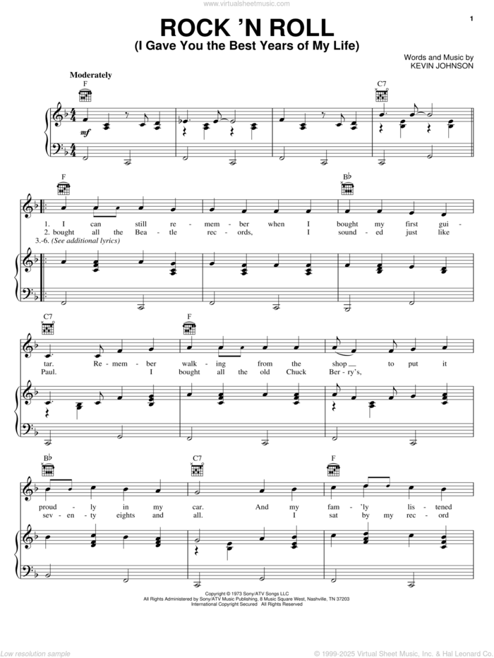 Rock 'N Roll (I Gave You The Best Years Of My Life) sheet music for voice, piano or guitar by Mac Davis and Kevin Johnson, intermediate skill level