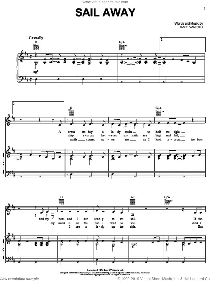 Sail Away sheet music for voice, piano or guitar by Oak Ridge Boys and Rafe VanHoy, intermediate skill level