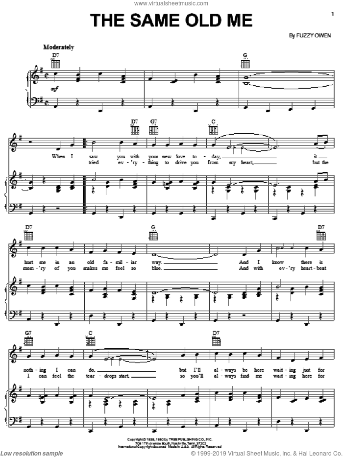 The Same Old Me sheet music for voice, piano or guitar by Ray Price and Fuzzy Owen, intermediate skill level