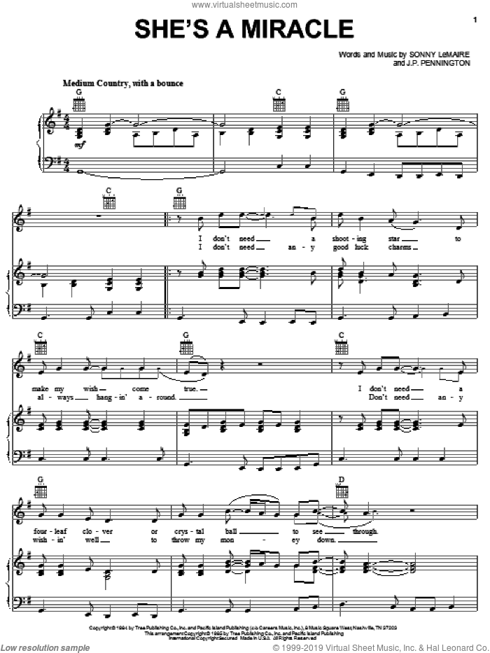 She's A Miracle sheet music for voice, piano or guitar by Exile, J.P. Pennington and Sonny LeMaire, intermediate skill level