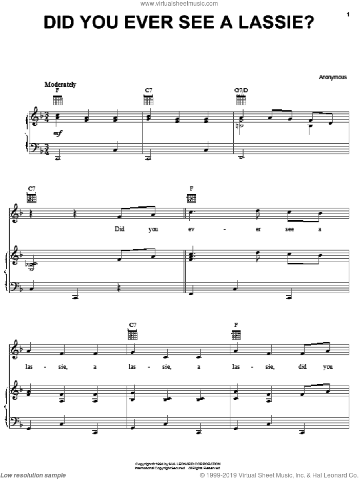 Did You Ever See A Lassie? sheet music for voice, piano or guitar, intermediate skill level