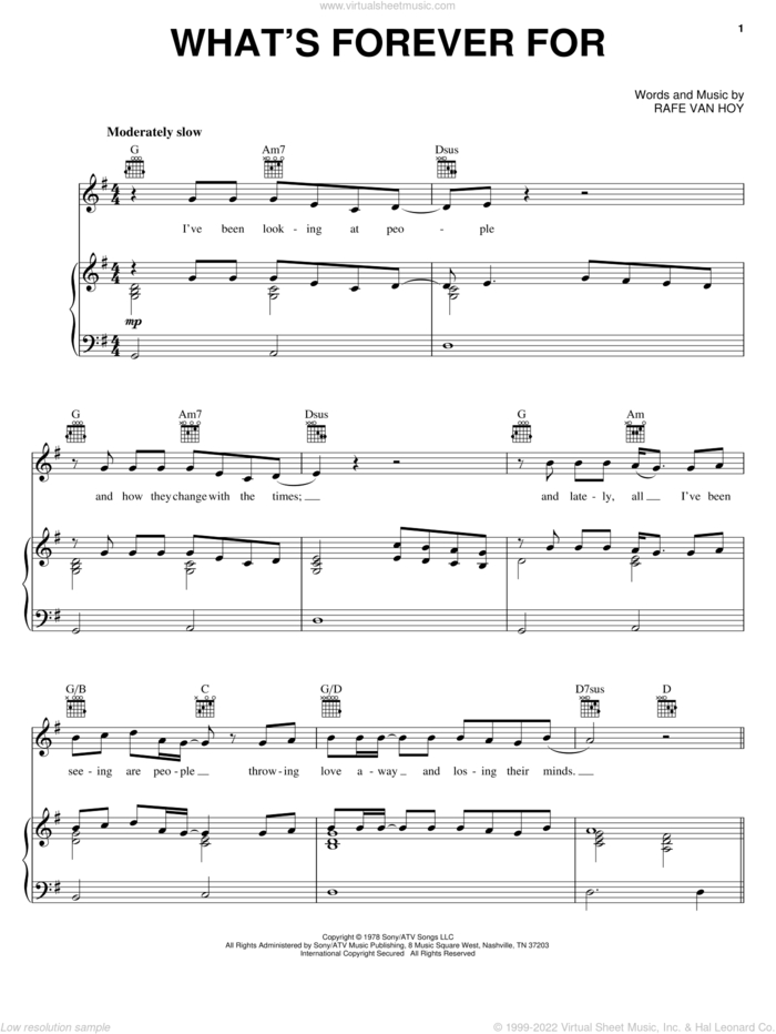What's Forever For sheet music for voice, piano or guitar by Michael Martin Murphey and Rafe VanHoy, intermediate skill level