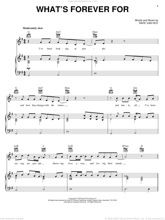 What's Forever For sheet music for voice, piano or guitar by Michael Martin Murphey and Rafe VanHoy, intermediate skill level