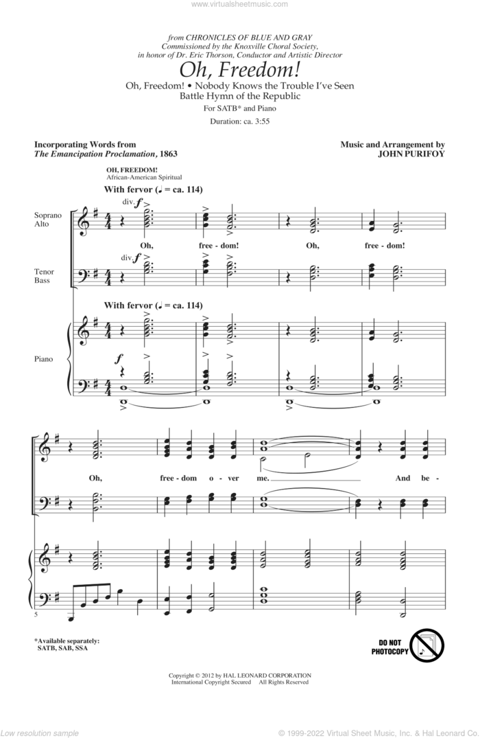 Oh, Freedom! (Medley) sheet music for choir (SATB: soprano, alto, tenor, bass) by John Purifoy, intermediate skill level