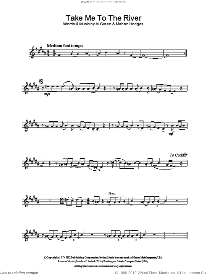 Take Me To The River sheet music for voice and other instruments (fake book) by Al Green and Mabon Hodges, intermediate skill level
