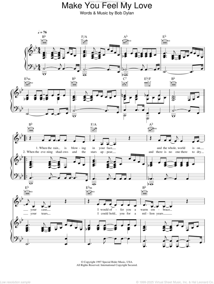 Make You Feel My Love sheet music for voice, piano or guitar by Military Wives, Adele and Bob Dylan, intermediate skill level