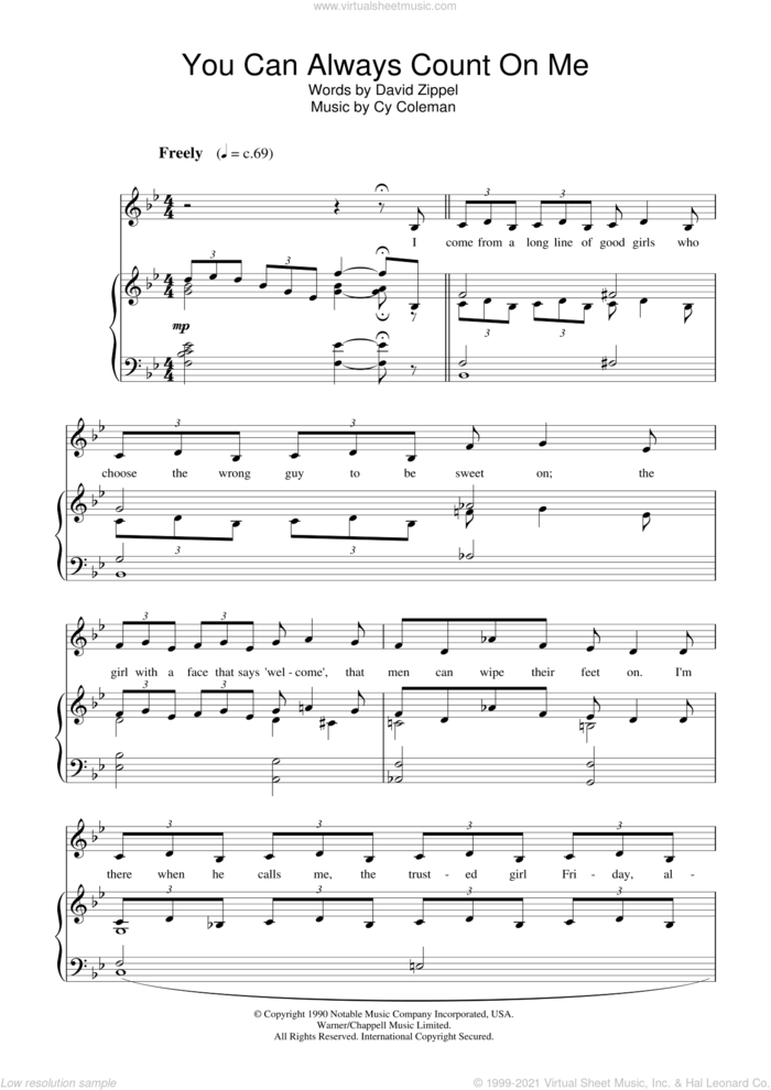 You Can Always Count On Me (from City Of Angels) sheet music for voice, piano or guitar by Cy Coleman and David Zippel, intermediate skill level