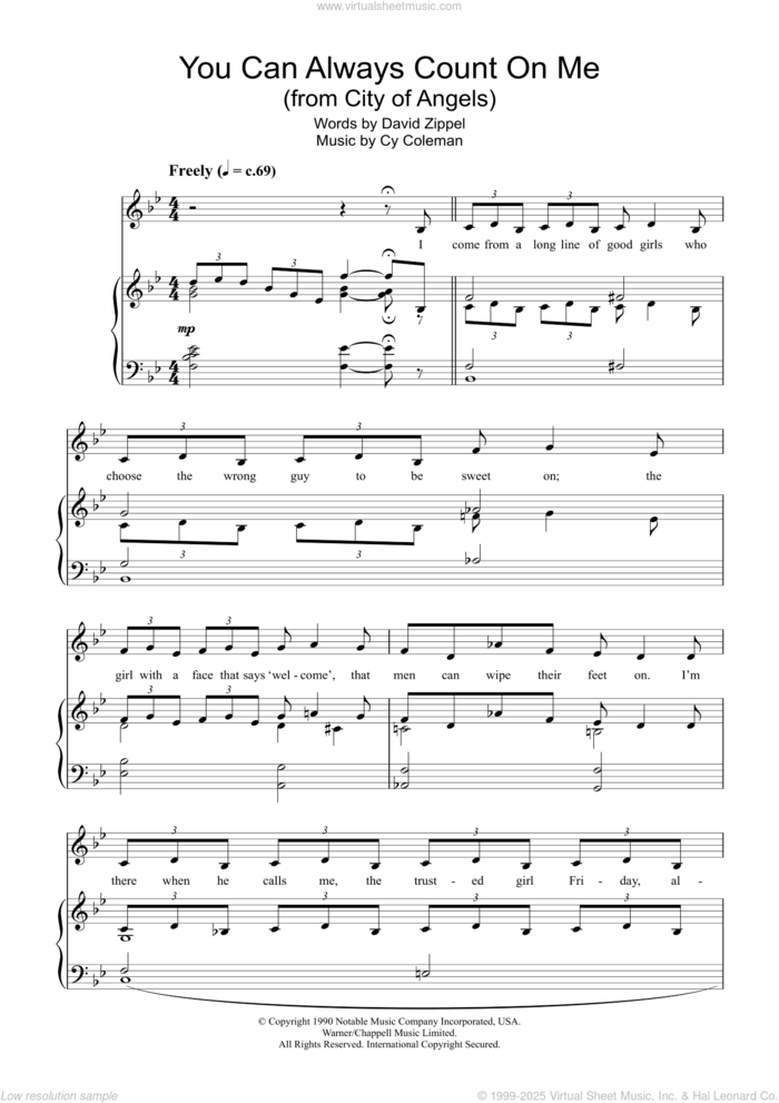 You Can Always Count On Me (from City Of Angels) sheet music for voice, piano or guitar by Cy Coleman and David Zippel, intermediate skill level