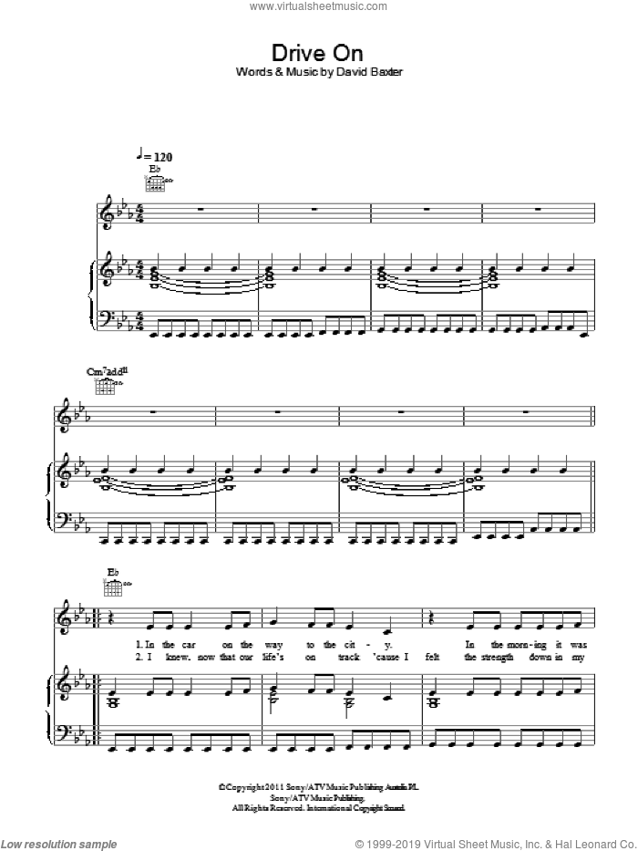 Drive On sheet music for voice, piano or guitar by Avalanche City and David Baxter, intermediate skill level