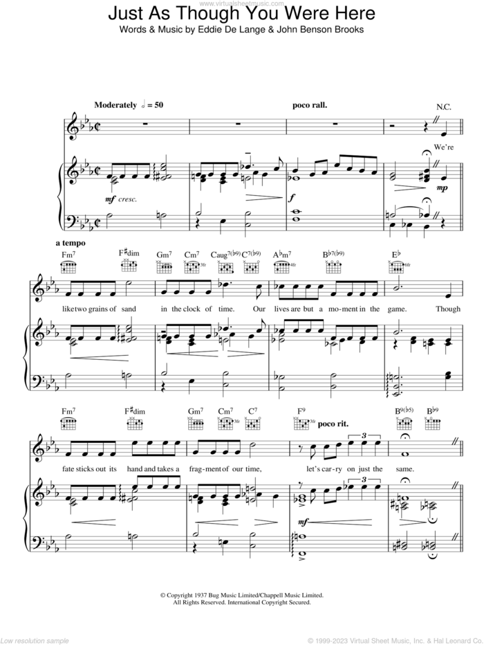 Just As Though You Were Here sheet music for voice, piano or guitar by Tommy Dorsey, Eddie DeLange and John Benson Brooks, intermediate skill level