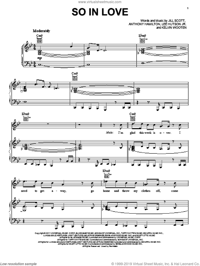 So In Love sheet music for voice, piano or guitar by Jill Scott, Anthony Hamilton, Kelvin Wooten and Lee Hutson Jr., intermediate skill level