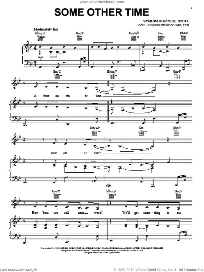 Some Other Time sheet music for voice, piano or guitar by Jill Scott, Karl Jenkins and Khari Mateen, intermediate skill level