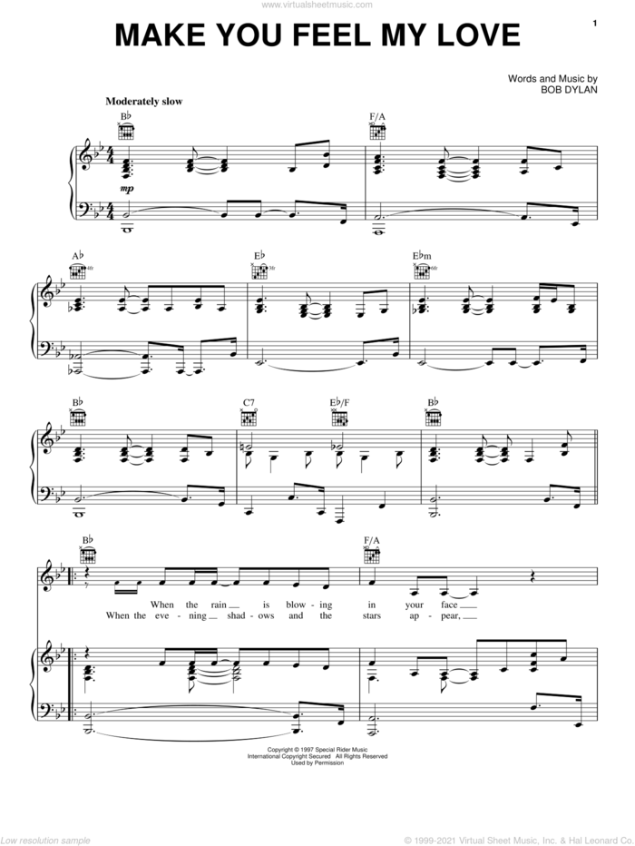 Make You Feel My Love sheet music for voice, piano or guitar by Adele, intermediate skill level