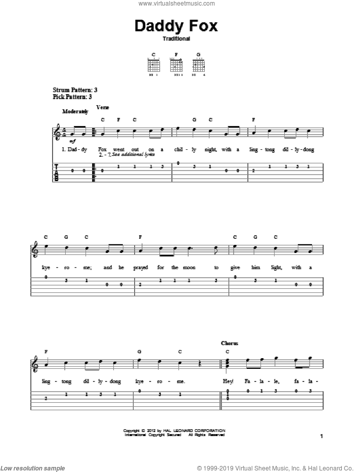 Daddy Fox sheet music for guitar solo (easy tablature), easy guitar (easy tablature)