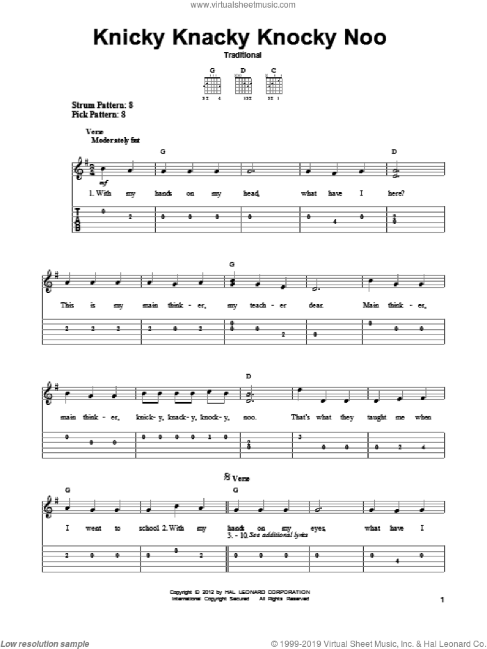 Knicky Knacky Knocky Noo sheet music for guitar solo (easy tablature), easy guitar (easy tablature)