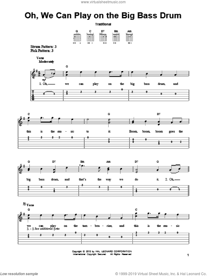 Oh, We Can Play On The Big Bass Drum sheet music for guitar solo (easy tablature), easy guitar (easy tablature)