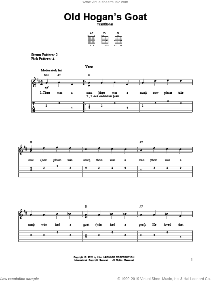 Old Hogan's Goat sheet music for guitar solo (easy tablature), easy guitar (easy tablature)