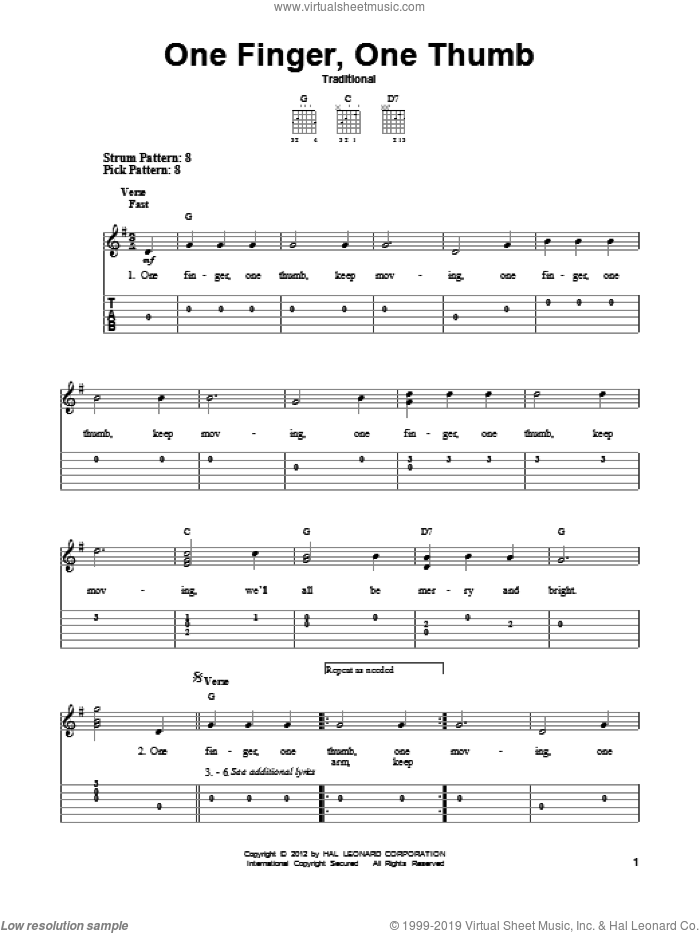 One Finger, One Thumb sheet music for guitar solo (easy tablature), easy guitar (easy tablature)