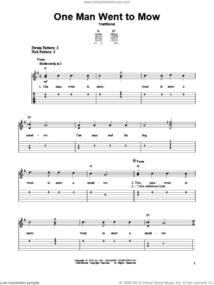 One Man Went To Mow sheet music for guitar solo (easy tablature), easy guitar (easy tablature)