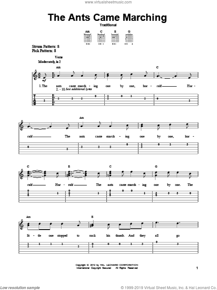 The Ants Came Marching sheet music for guitar solo (easy tablature), easy guitar (easy tablature)