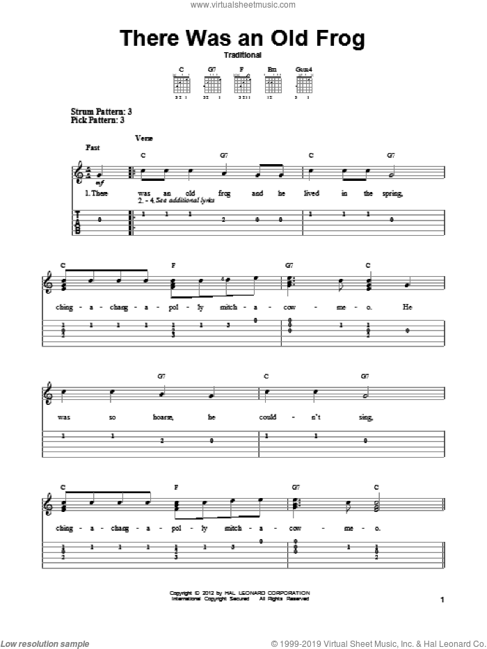 There Was An Old Frog sheet music for guitar solo (easy tablature), easy guitar (easy tablature)