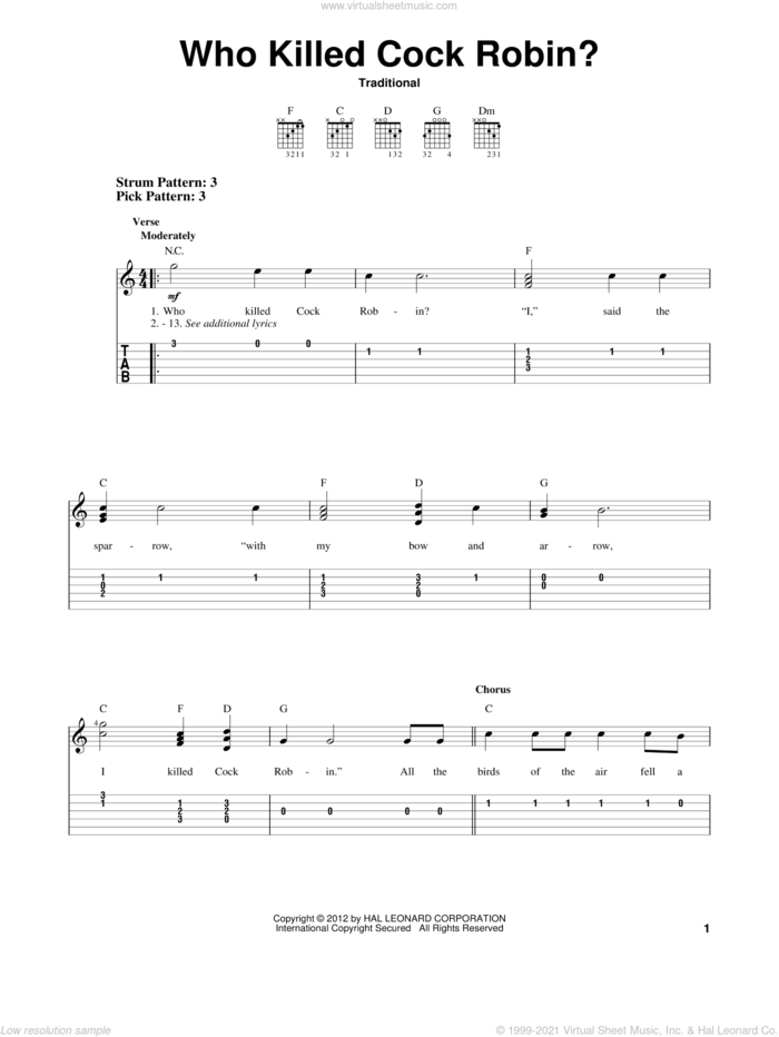 Who Killed Cock Robin? sheet music for guitar solo (easy tablature), easy guitar (easy tablature)