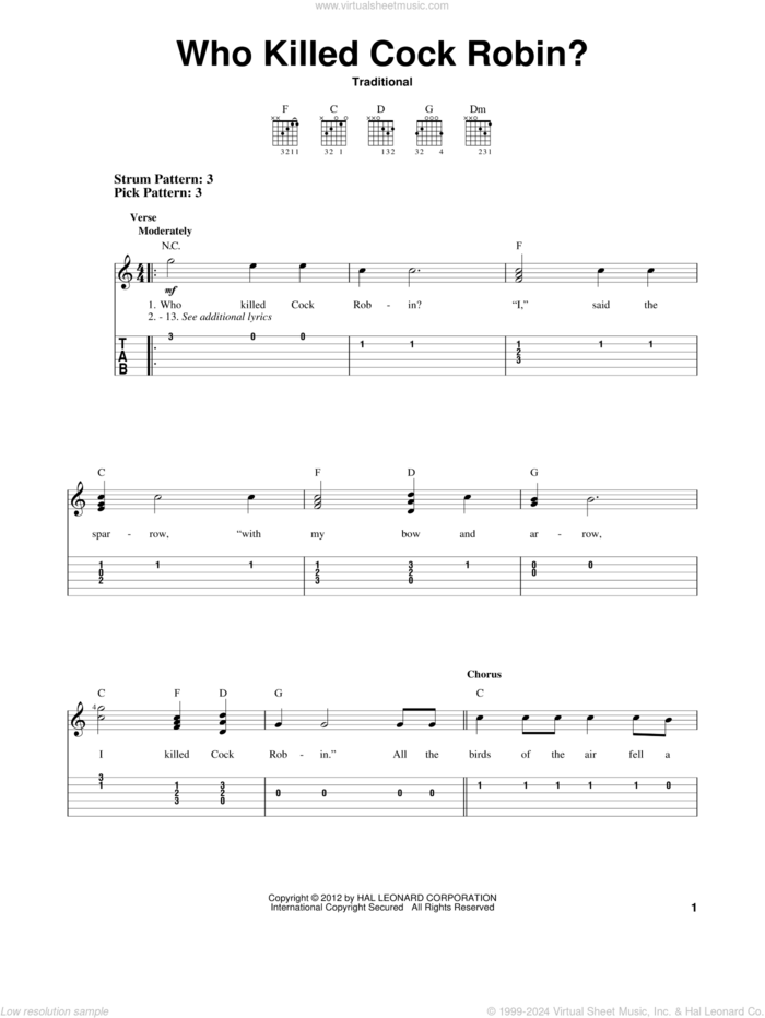 Who Killed Cock Robin? sheet music for guitar solo (easy tablature), easy guitar (easy tablature)