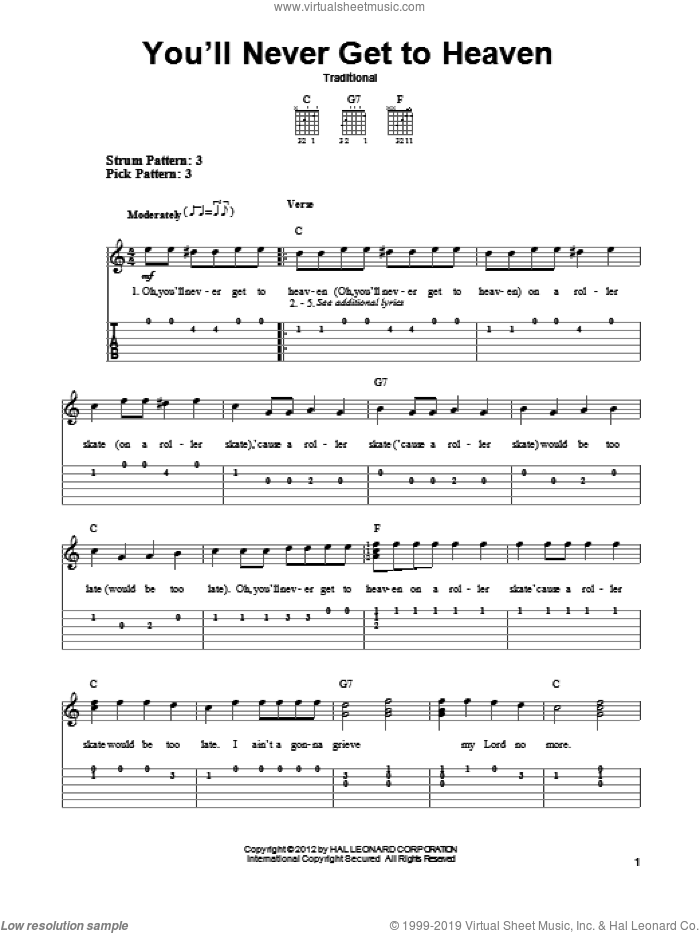 You'll Never Get To Heaven sheet music for guitar solo (easy tablature), easy guitar (easy tablature)