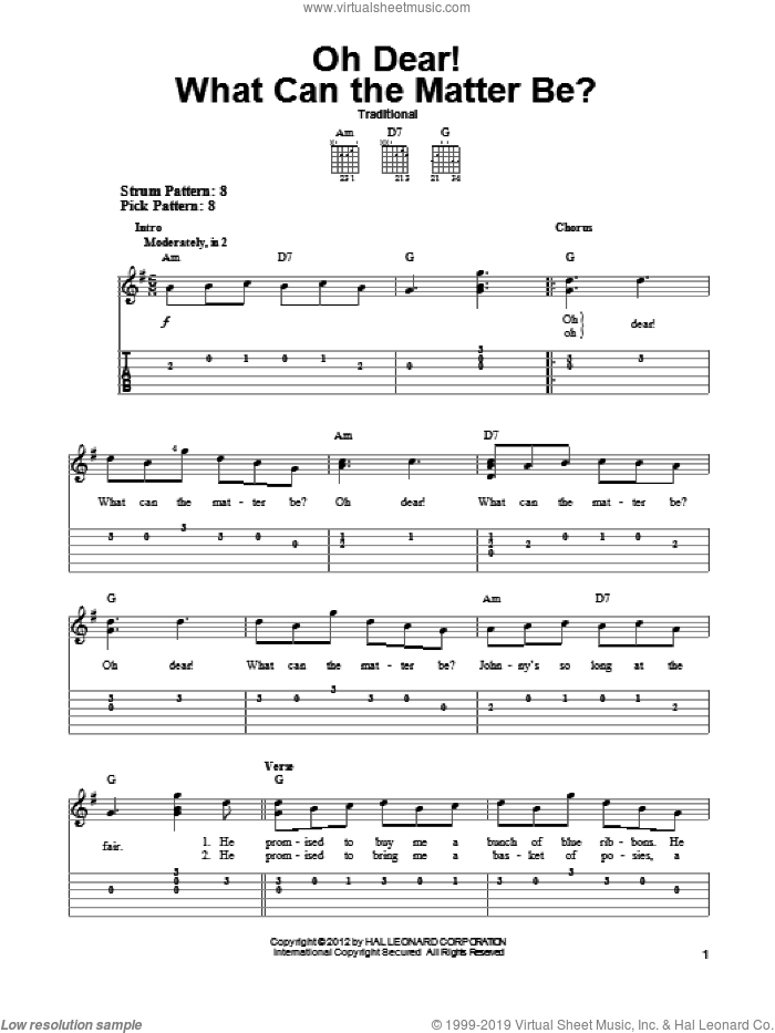 Oh Dear! What Can The Matter Be? sheet music for guitar solo (easy tablature), easy guitar (easy tablature)